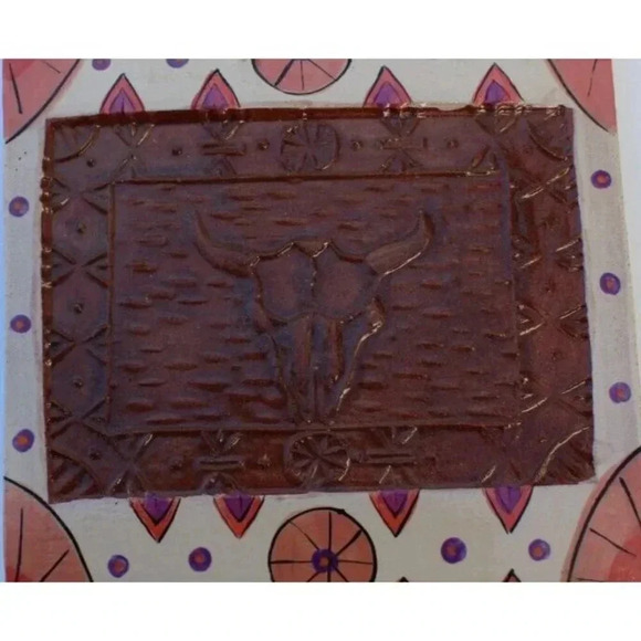 Vintage CLAY TERRA COTTA Long Horn Square Plaque Western BUCK HEAD Image - Picture 2 of 3